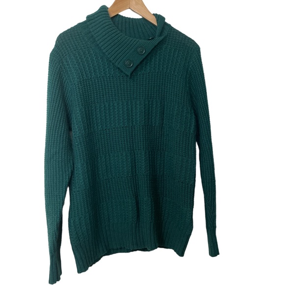 🧶 Cozy green woolly pullover sweater with button collar size XL - Picture 2 of 6